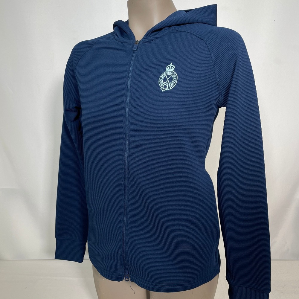 Royal Portrush Golf Club FootJoy Navy Blue Ribbed Full Zip Hoodie Women's XS